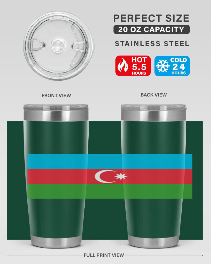 Azerbaijan 187# Tumbler showcasing double wall vacuum stainless steel design with vibrant printed flag design.