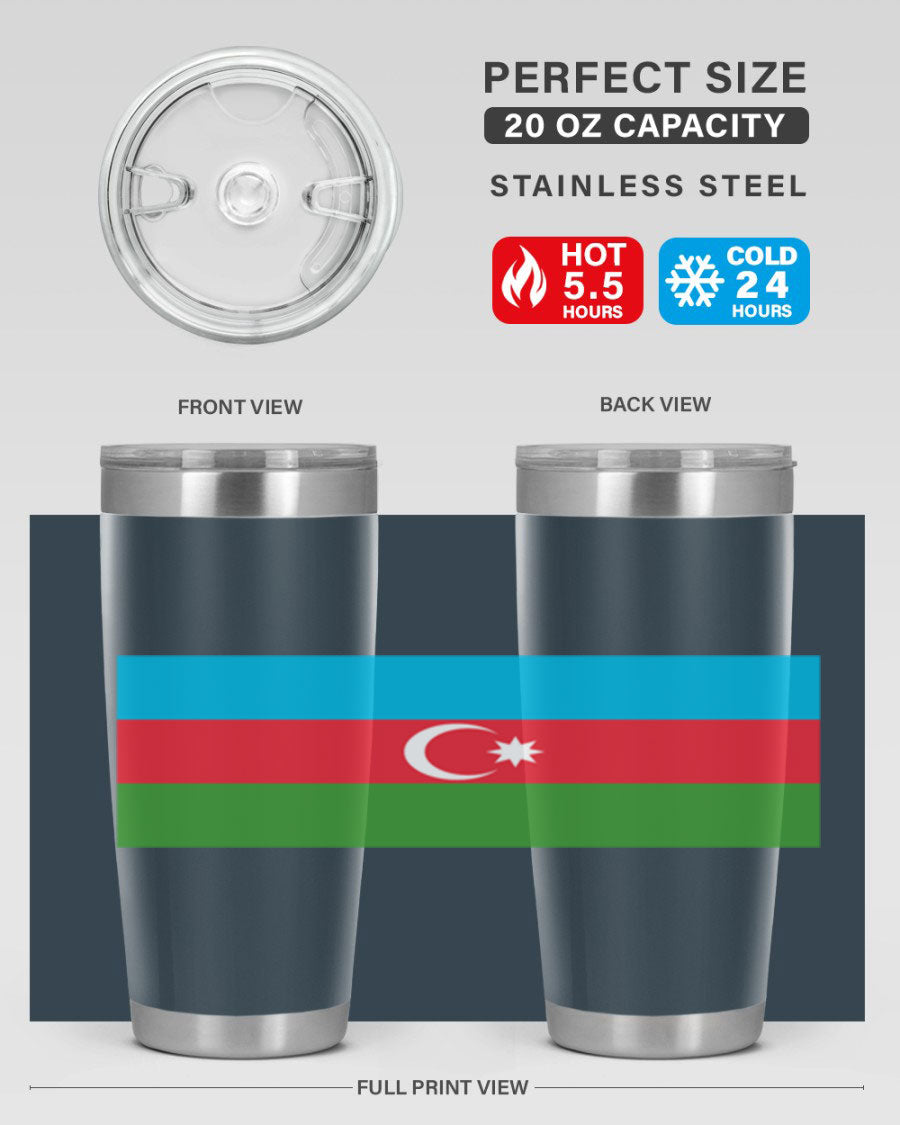 Azerbaijan 187# Tumbler showcasing double wall vacuum stainless steel design with vibrant printed flag design.