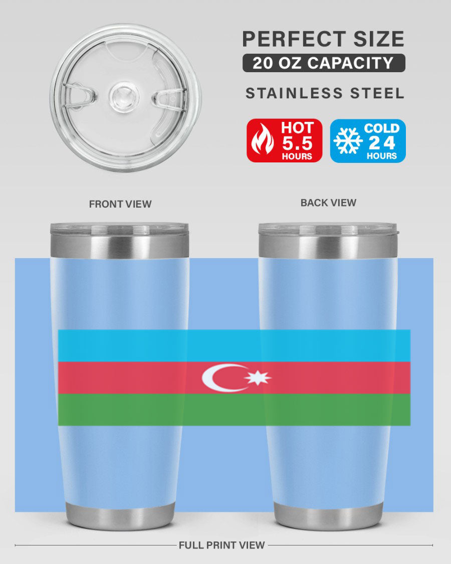 Azerbaijan 187# Tumbler showcasing double wall vacuum stainless steel design with vibrant printed flag design.