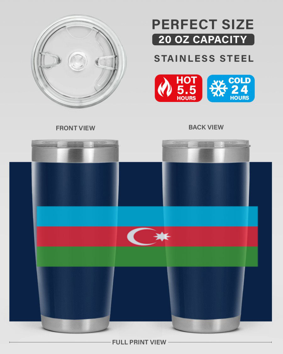 Azerbaijan 187# Tumbler showcasing double wall vacuum stainless steel design with vibrant printed flag design.