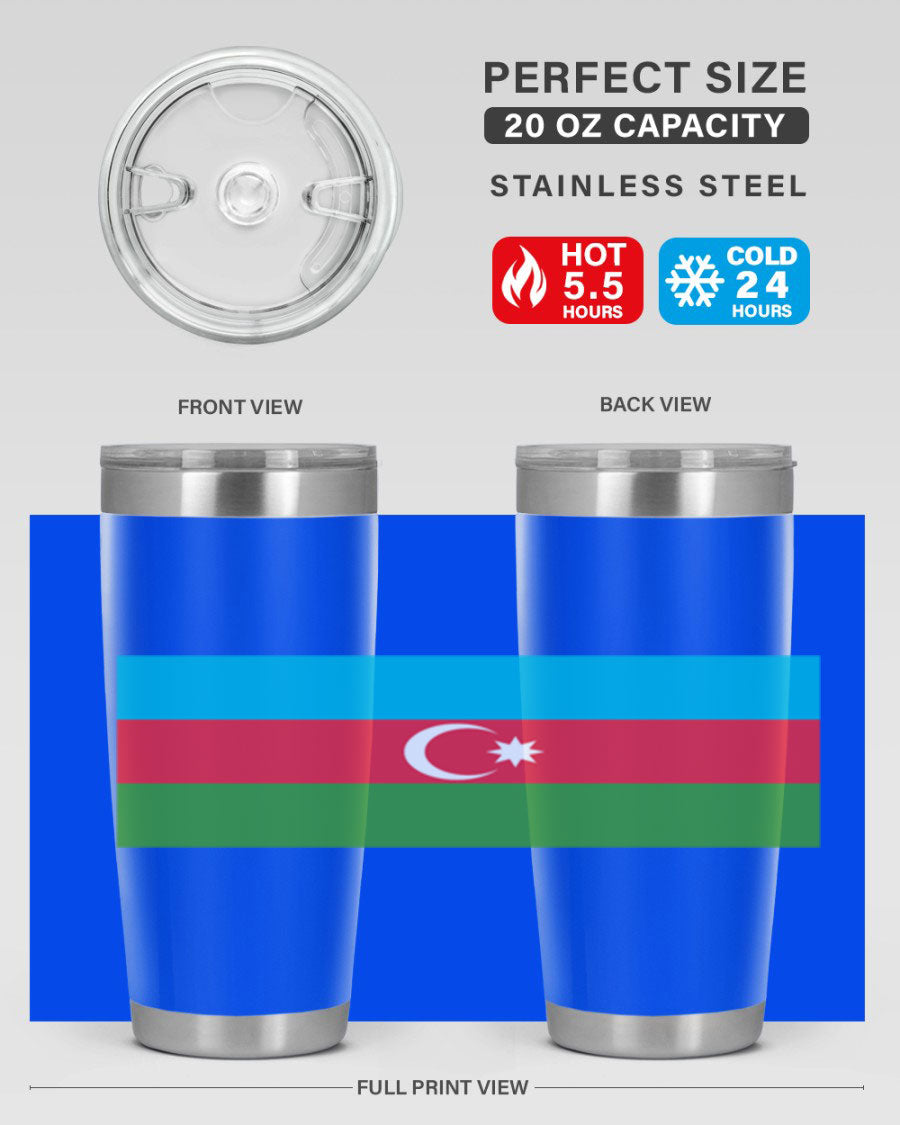 Azerbaijan 187# Tumbler showcasing double wall vacuum stainless steel design with vibrant printed flag design.