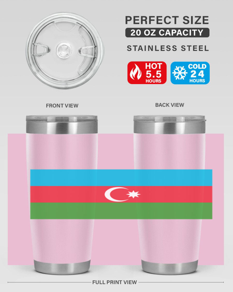 Azerbaijan 187# Tumbler showcasing double wall vacuum stainless steel design with vibrant printed flag design.