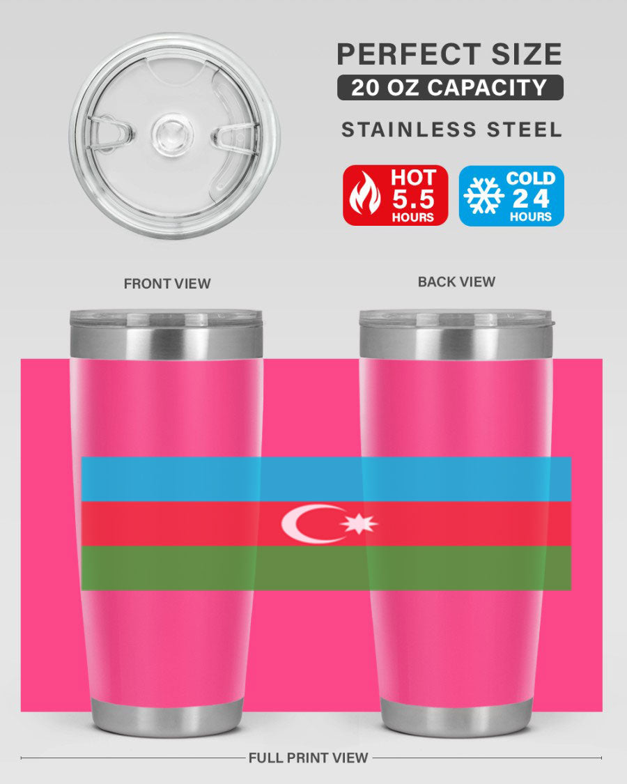 Azerbaijan 187# Tumbler showcasing double wall vacuum stainless steel design with vibrant printed flag design.