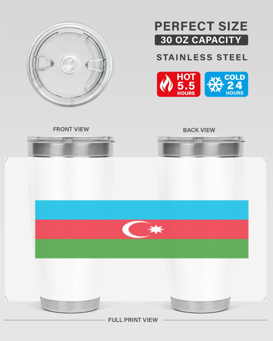 Azerbaijan 187# Tumbler showcasing double wall vacuum stainless steel design with vibrant printed flag design.