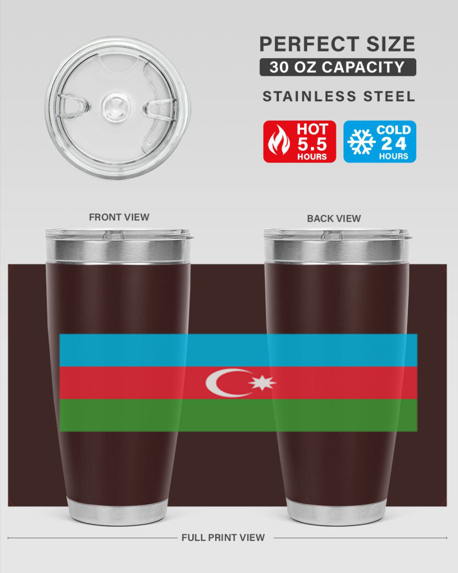 Azerbaijan 187# Tumbler showcasing double wall vacuum stainless steel design with vibrant printed flag design.