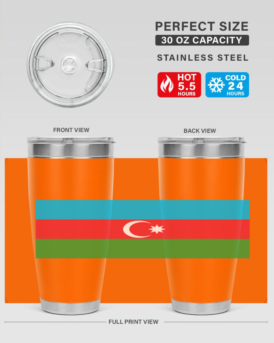 Azerbaijan 187# Tumbler showcasing double wall vacuum stainless steel design with vibrant printed flag design.