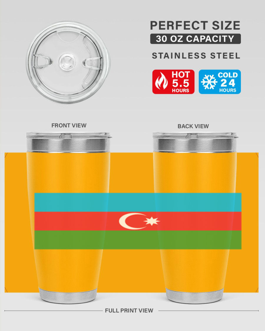 Azerbaijan 187# Tumbler showcasing double wall vacuum stainless steel design with vibrant printed flag design.