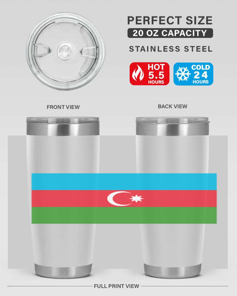 Azerbaijan 187# Tumbler showcasing double wall vacuum stainless steel design with vibrant printed flag design.