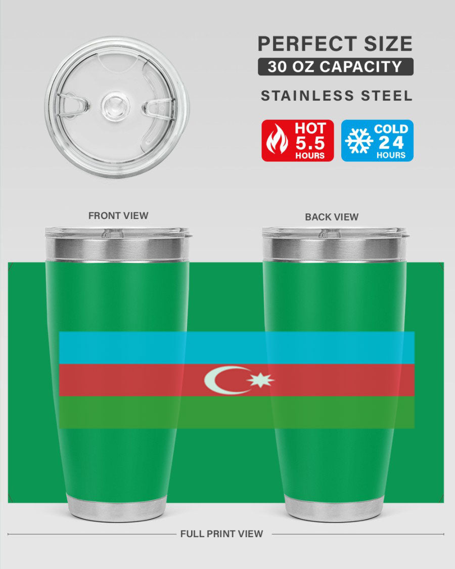 Azerbaijan 187# Tumbler showcasing double wall vacuum stainless steel design with vibrant printed flag design.