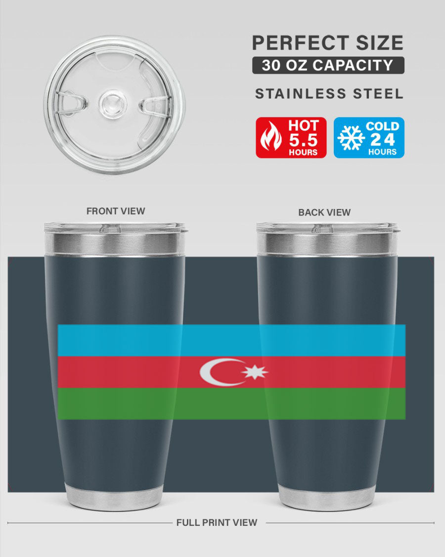 Azerbaijan 187# Tumbler showcasing double wall vacuum stainless steel design with vibrant printed flag design.