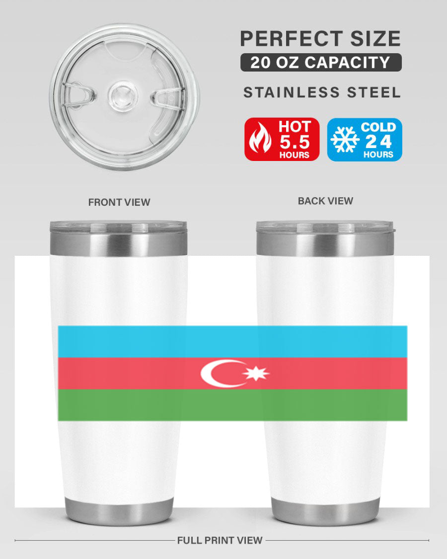 Azerbaijan 187# Tumbler showcasing double wall vacuum stainless steel design with vibrant printed flag design.