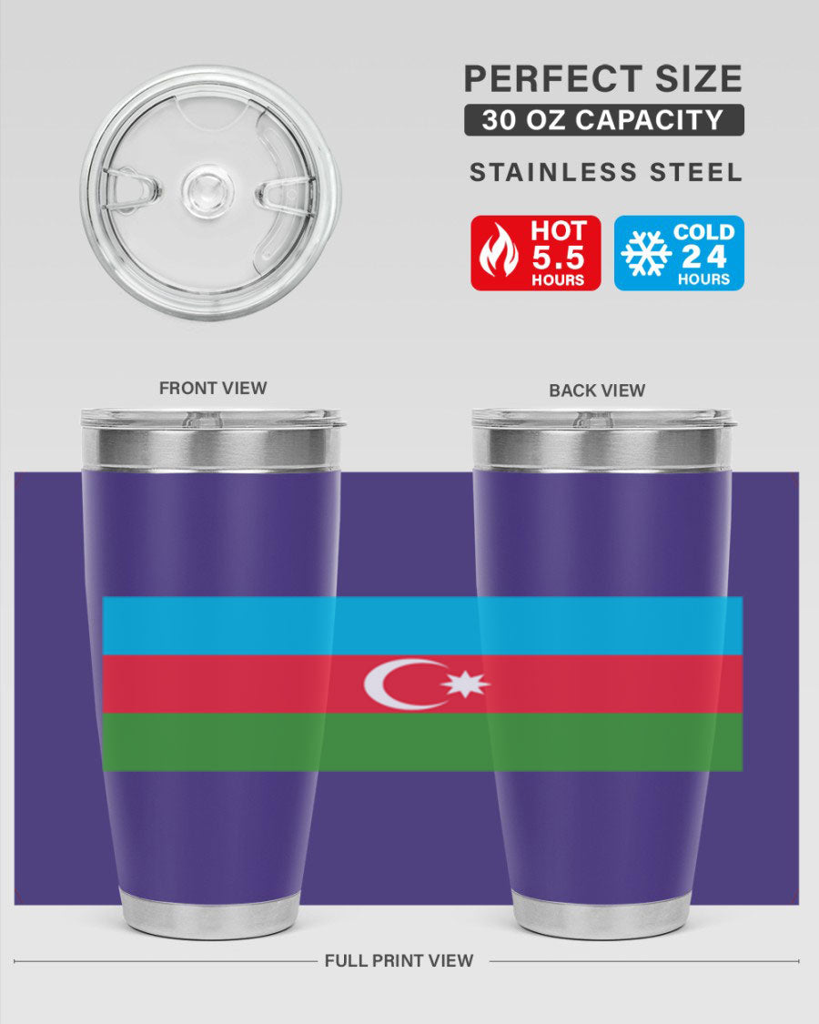 Azerbaijan 187# Tumbler showcasing double wall vacuum stainless steel design with vibrant printed flag design.