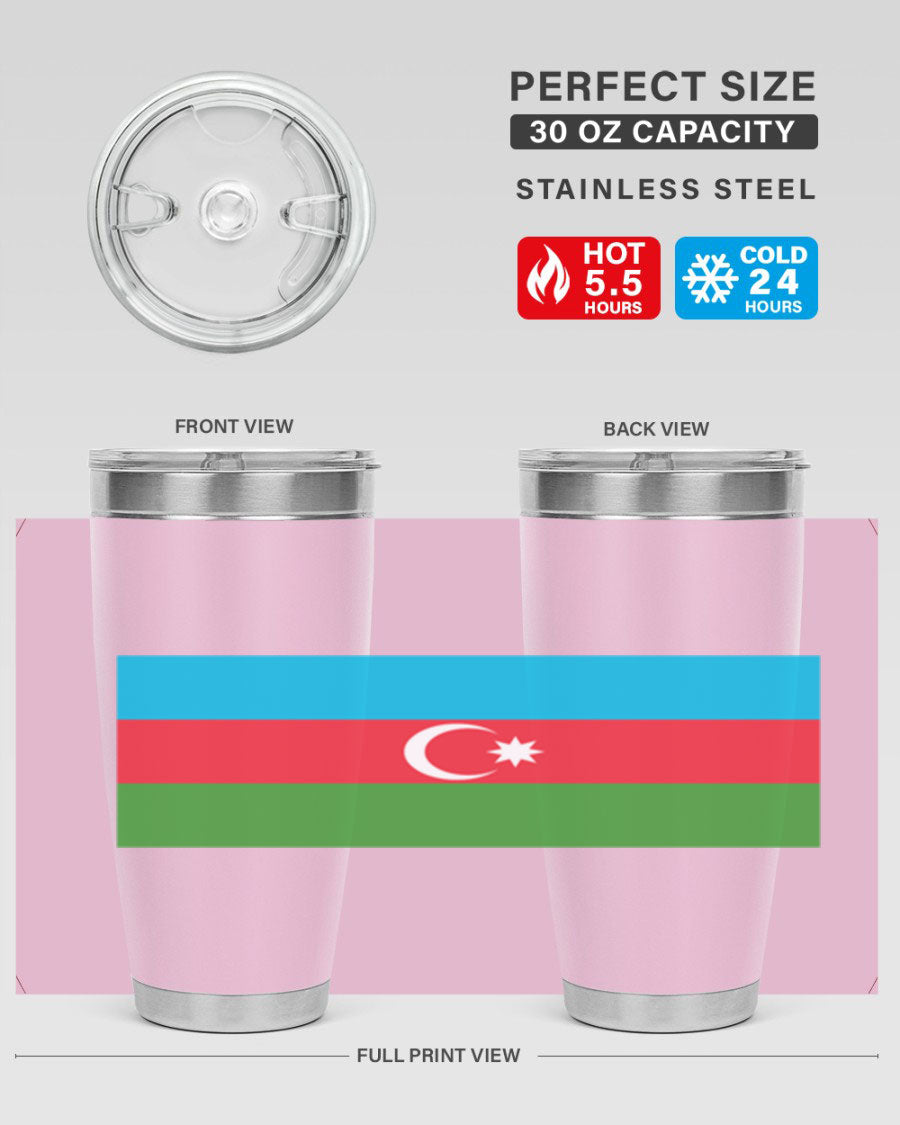 Azerbaijan 187# Tumbler showcasing double wall vacuum stainless steel design with vibrant printed flag design.