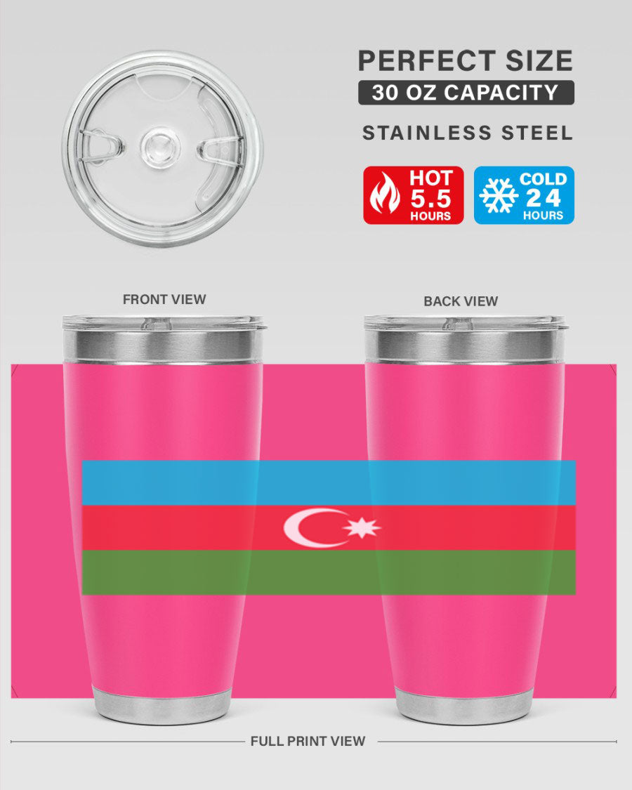 Azerbaijan 187# Tumbler showcasing double wall vacuum stainless steel design with vibrant printed flag design.