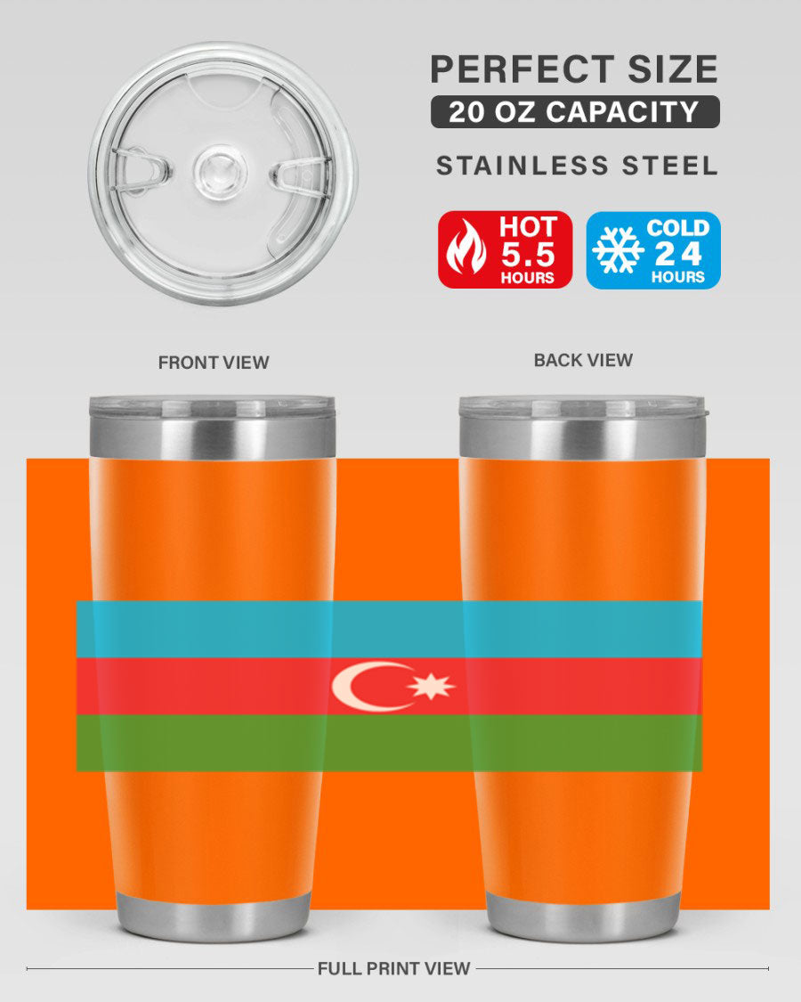 Azerbaijan 187# Tumbler showcasing double wall vacuum stainless steel design with vibrant printed flag design.