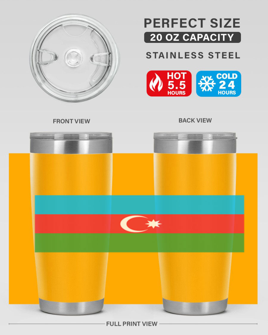 Azerbaijan 187# Tumbler showcasing double wall vacuum stainless steel design with vibrant printed flag design.