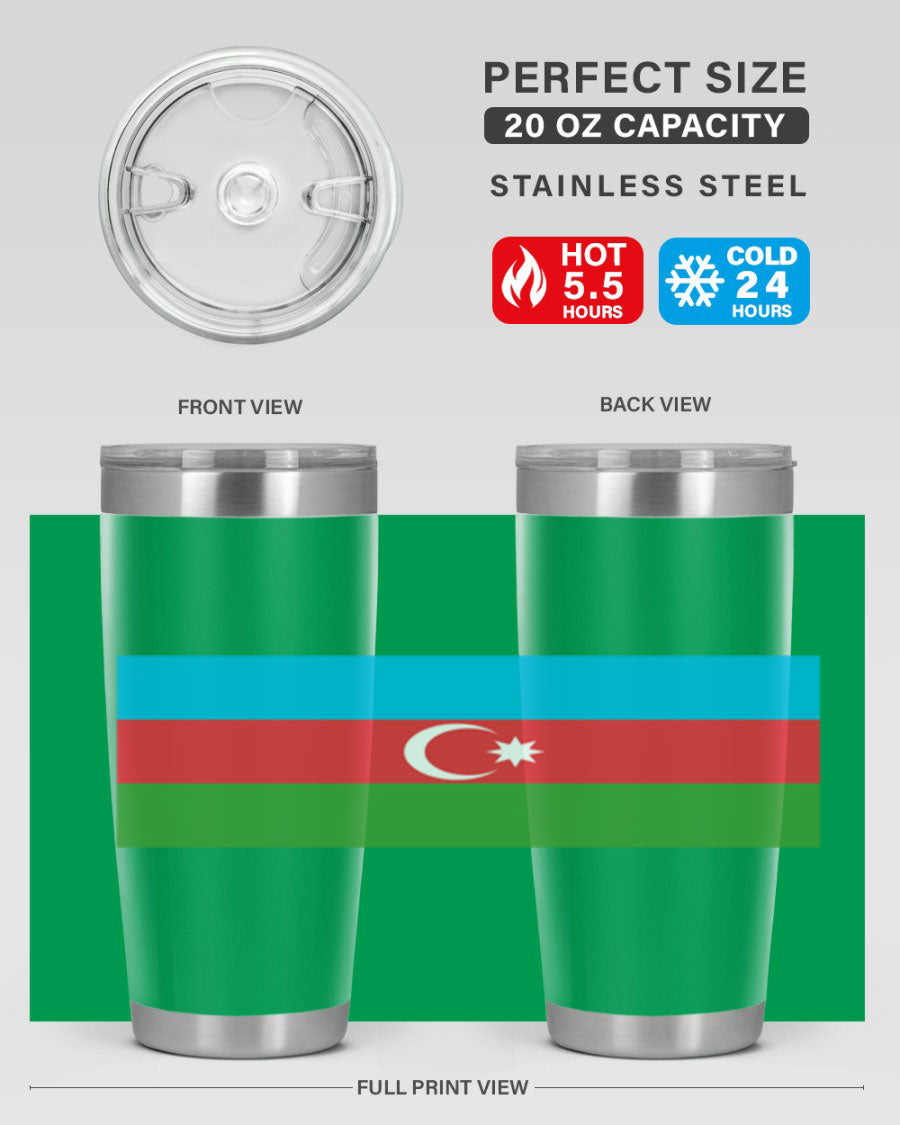 Azerbaijan 187# Tumbler showcasing double wall vacuum stainless steel design with vibrant printed flag design.