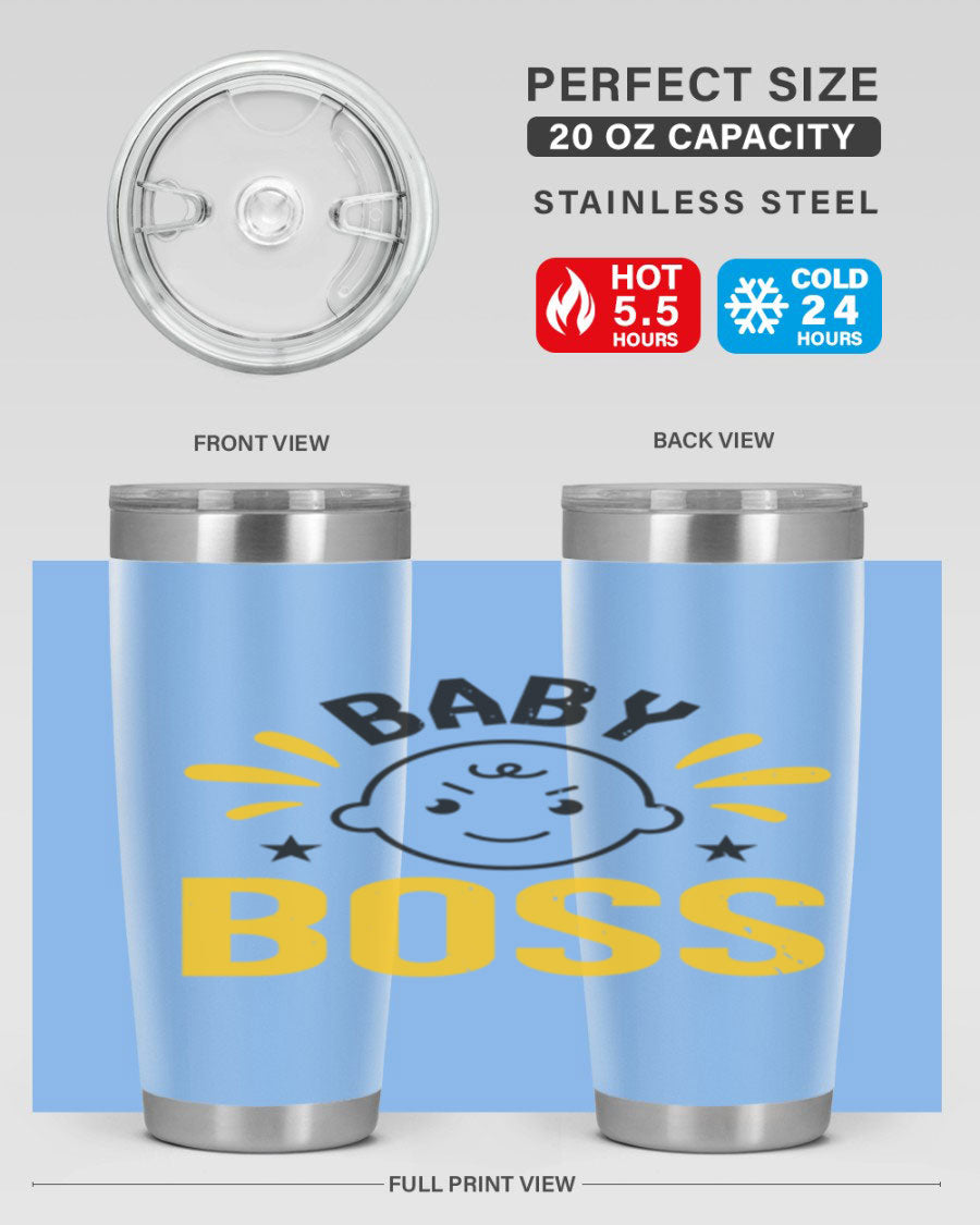 Baby Boss Style 6# 20oz tumbler featuring double wall vacuum insulation, copper lining, and a drink-thru lid, perfect for baby showers.