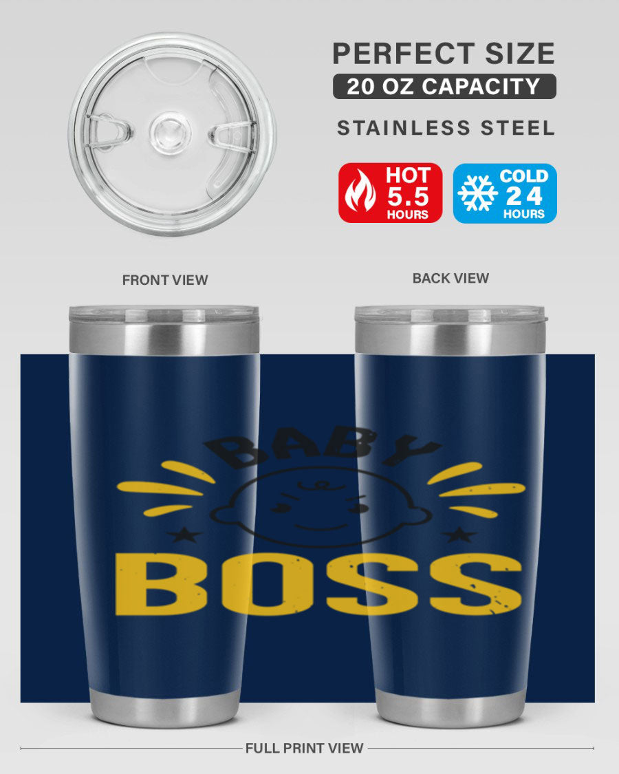 Baby Boss Style 6# 20oz tumbler featuring double wall vacuum insulation, copper lining, and a drink-thru lid, perfect for baby showers.