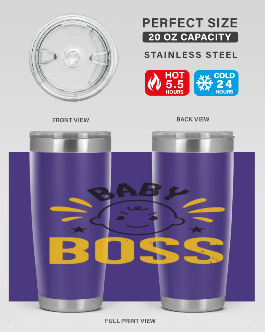 Baby Boss Style 6# 20oz tumbler featuring double wall vacuum insulation, copper lining, and a drink-thru lid, perfect for baby showers.