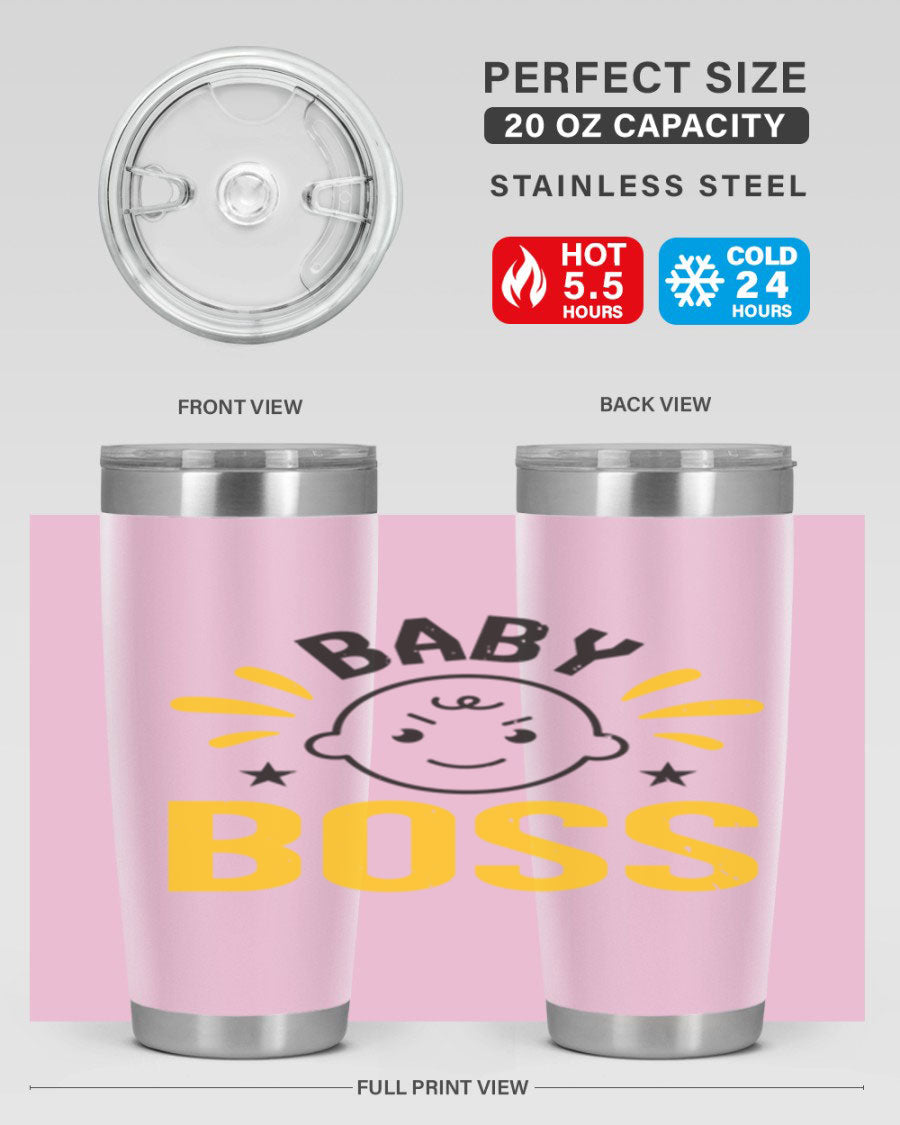 Baby Boss Style 6# 20oz tumbler featuring double wall vacuum insulation, copper lining, and a drink-thru lid, perfect for baby showers.