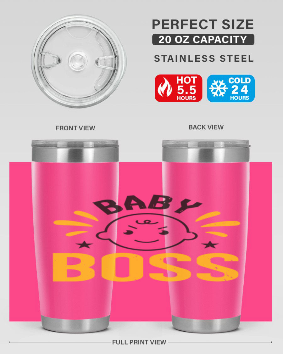 Baby Boss Style 6# 20oz tumbler featuring double wall vacuum insulation, copper lining, and a drink-thru lid, perfect for baby showers.