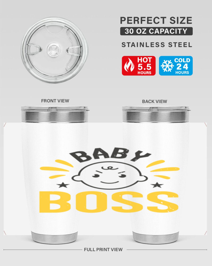 Baby Boss Style 6# 20oz tumbler featuring double wall vacuum insulation, copper lining, and a drink-thru lid, perfect for baby showers.