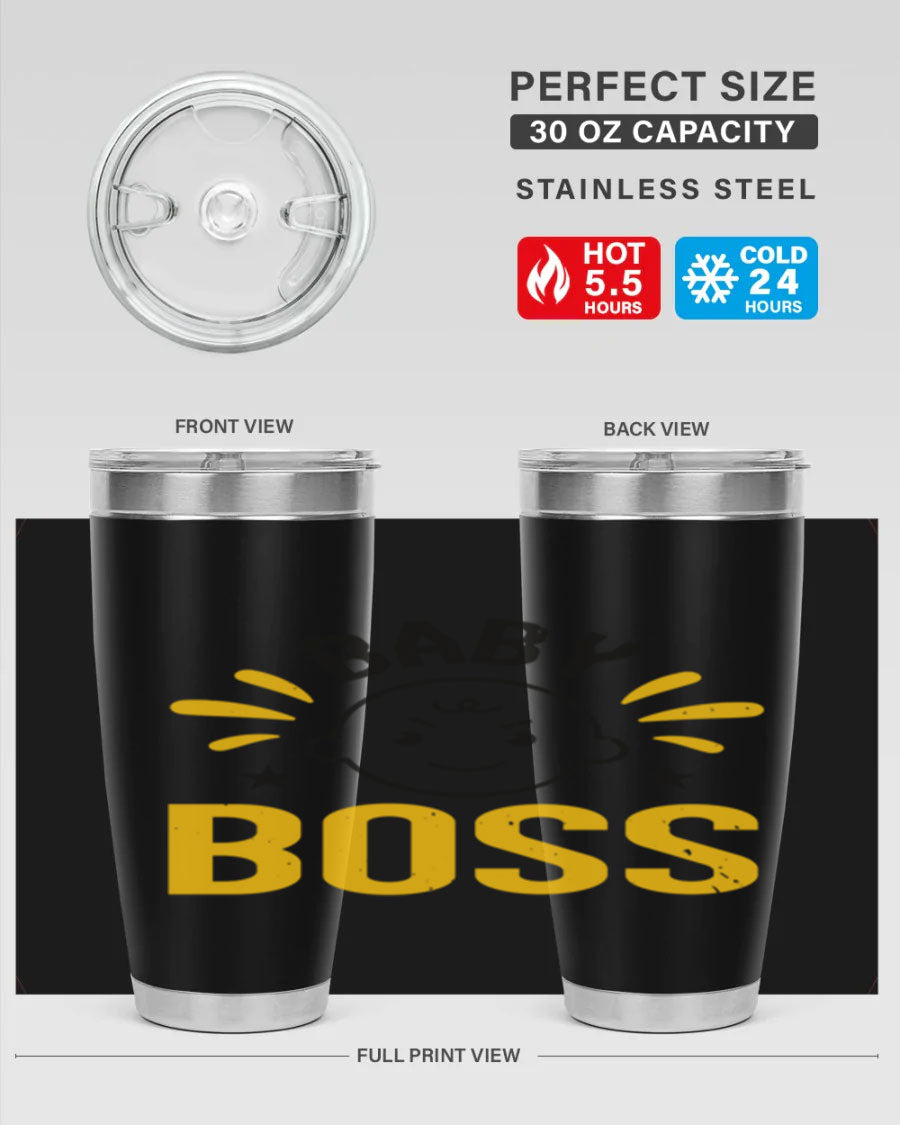 Baby Boss Style 6# 20oz tumbler featuring double wall vacuum insulation, copper lining, and a drink-thru lid, perfect for baby showers.