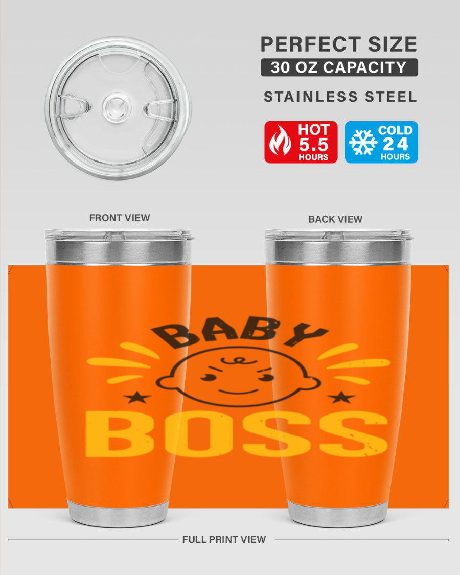 Baby Boss Style 6# 20oz tumbler featuring double wall vacuum insulation, copper lining, and a drink-thru lid, perfect for baby showers.