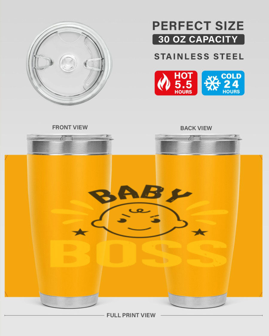 Baby Boss Style 6# 20oz tumbler featuring double wall vacuum insulation, copper lining, and a drink-thru lid, perfect for baby showers.