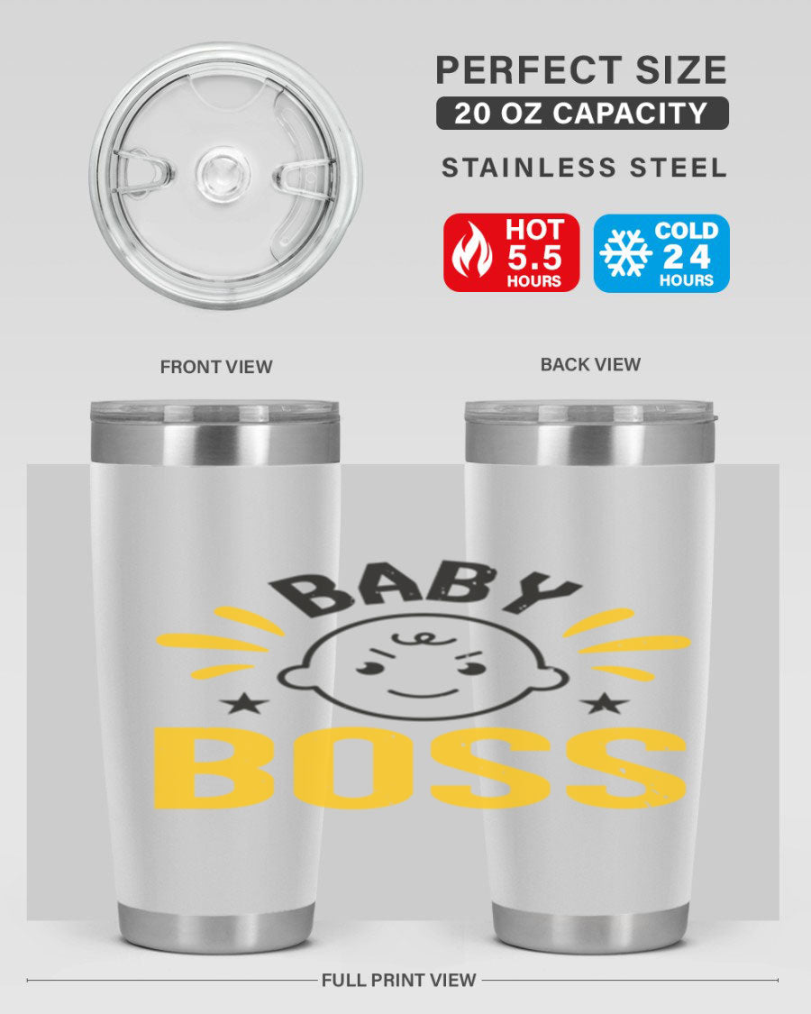 Baby Boss Style 6# 20oz tumbler featuring double wall vacuum insulation, copper lining, and a drink-thru lid, perfect for baby showers.