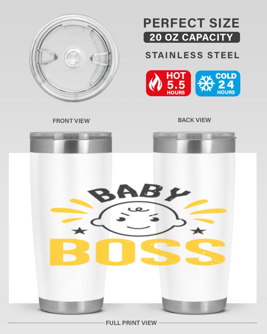 Baby Boss Style 6# 20oz tumbler featuring double wall vacuum insulation, copper lining, and a drink-thru lid, perfect for baby showers.