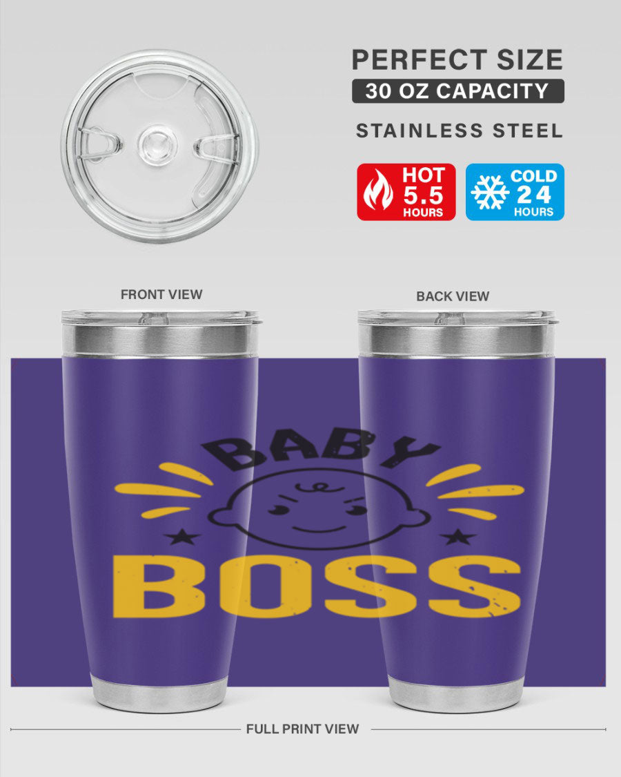 Baby Boss Style 6# 20oz tumbler featuring double wall vacuum insulation, copper lining, and a drink-thru lid, perfect for baby showers.