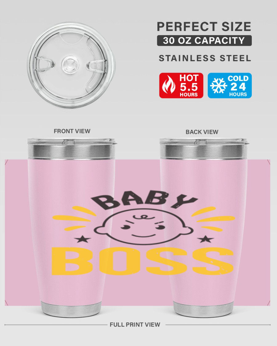 Baby Boss Style 6# 20oz tumbler featuring double wall vacuum insulation, copper lining, and a drink-thru lid, perfect for baby showers.