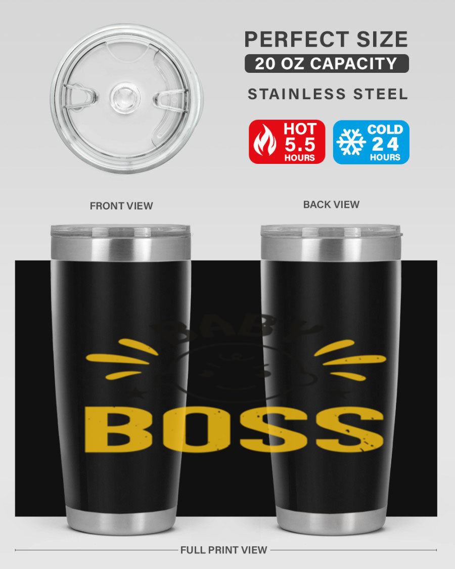 Baby Boss Style 6# 20oz tumbler featuring double wall vacuum insulation, copper lining, and a drink-thru lid, perfect for baby showers.