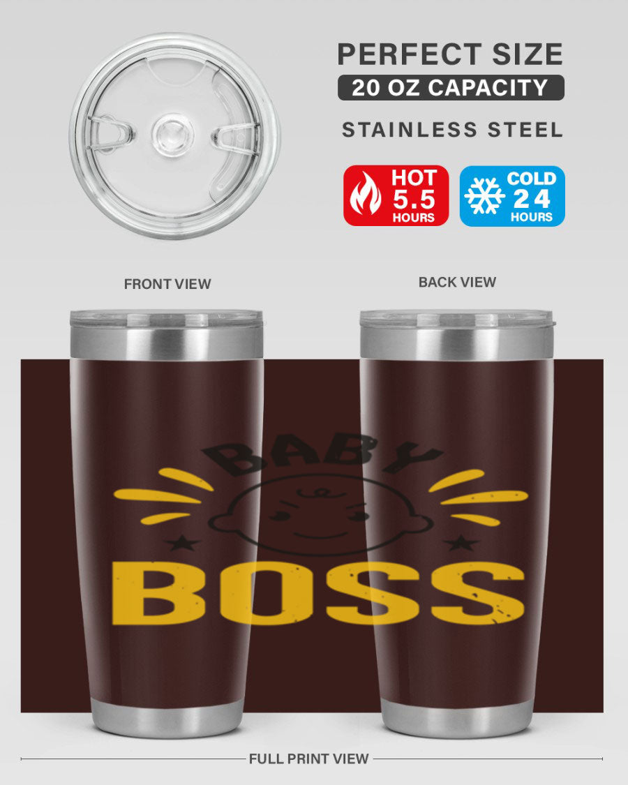 Baby Boss Style 6# 20oz tumbler featuring double wall vacuum insulation, copper lining, and a drink-thru lid, perfect for baby showers.