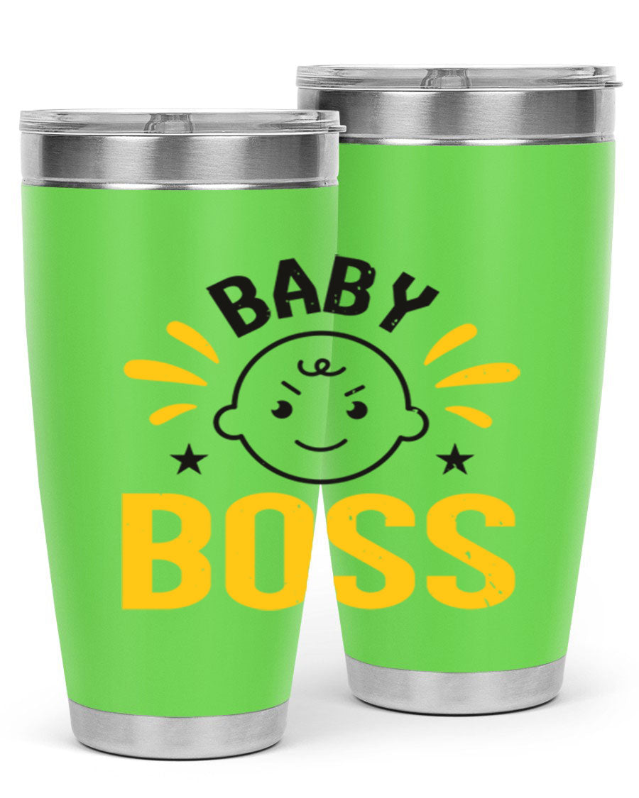 Baby Boss Style 6# 20oz tumbler featuring double wall vacuum insulation, copper lining, and a drink-thru lid, perfect for baby showers.