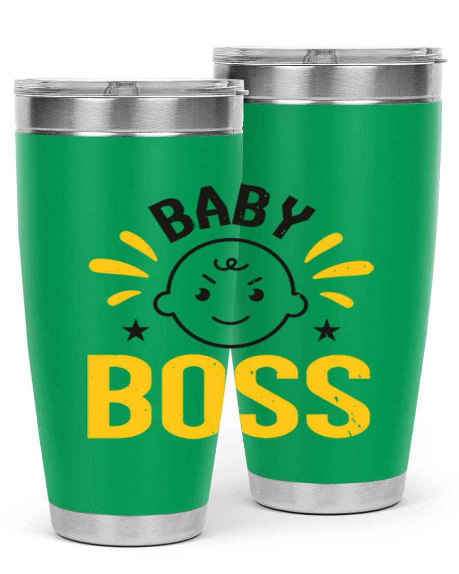 Baby Boss Style 6# 20oz tumbler featuring double wall vacuum insulation, copper lining, and a drink-thru lid, perfect for baby showers.