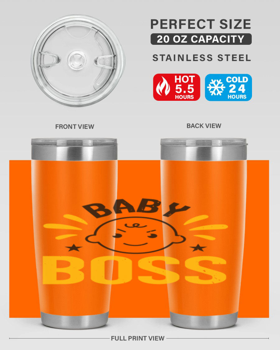 Baby Boss Style 6# 20oz tumbler featuring double wall vacuum insulation, copper lining, and a drink-thru lid, perfect for baby showers.