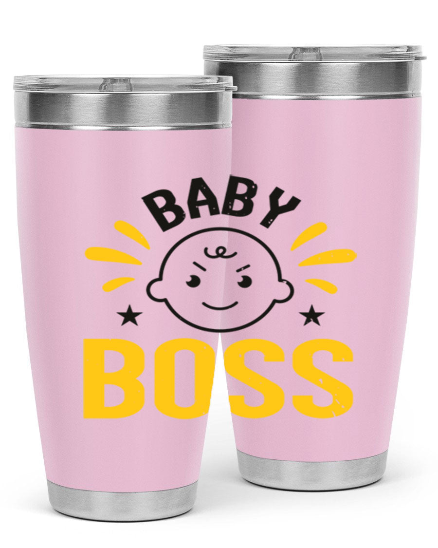 Baby Boss Style 6# 20oz tumbler featuring double wall vacuum insulation, copper lining, and a drink-thru lid, perfect for baby showers.