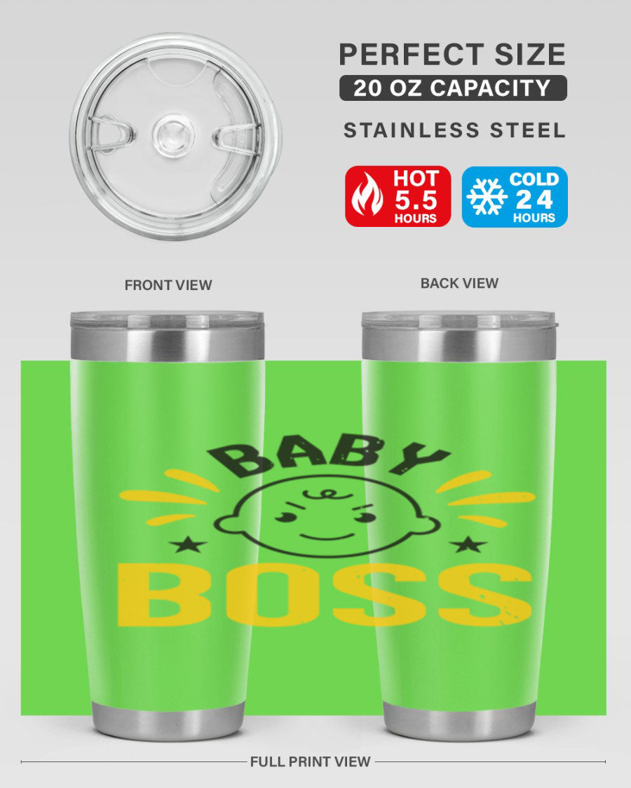 Baby Boss Style 6# 20oz tumbler featuring double wall vacuum insulation, copper lining, and a drink-thru lid, perfect for baby showers.