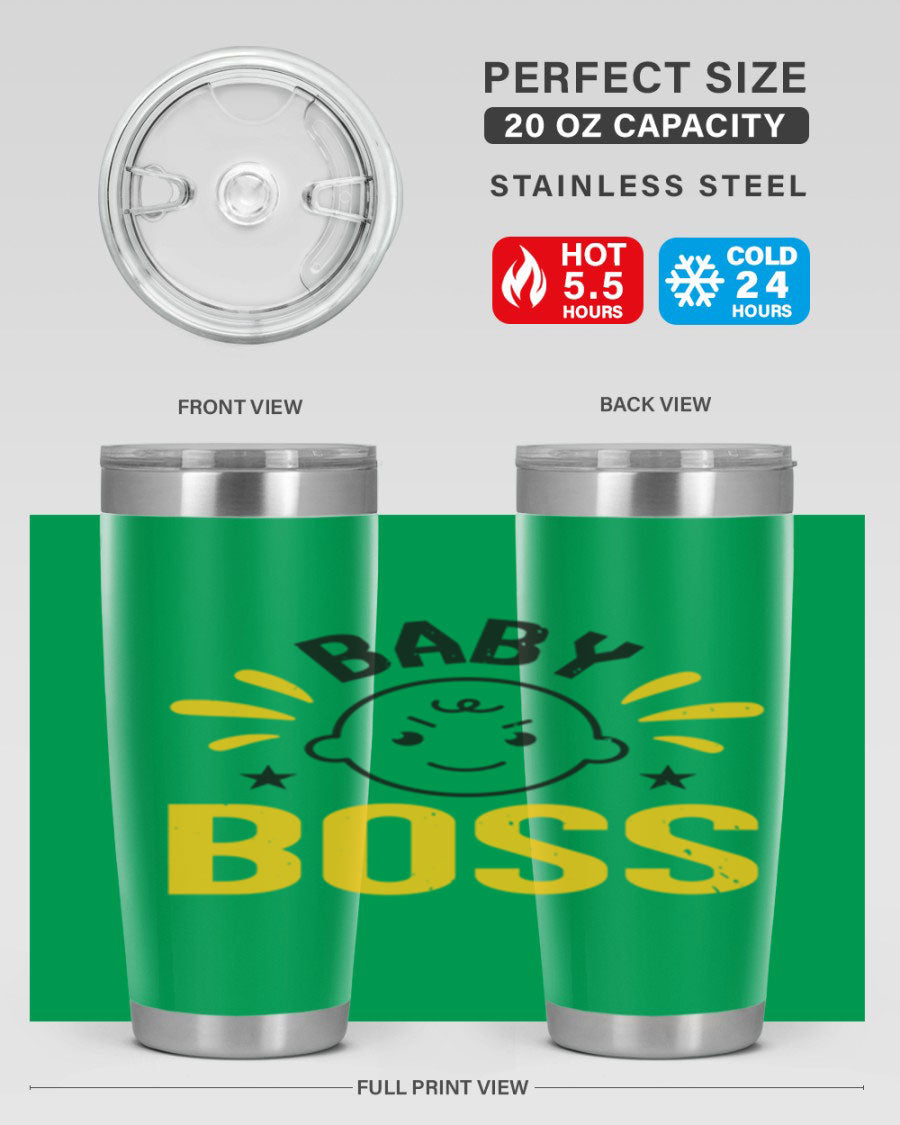 Baby Boss Style 6# 20oz tumbler featuring double wall vacuum insulation, copper lining, and a drink-thru lid, perfect for baby showers.