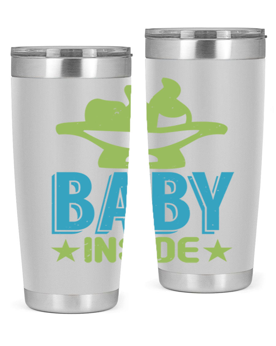 Baby Inside Style 153# 20oz tumbler in stainless steel with a drink-thru lid, showcasing its sleek design and double wall vacuum insulation.