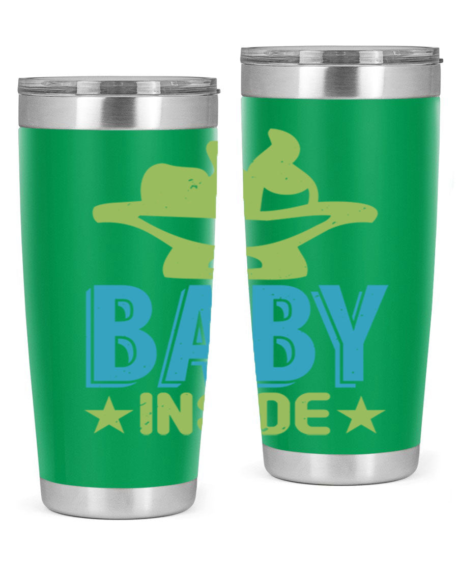 Baby Inside Style 153# 20oz tumbler in stainless steel with a drink-thru lid, showcasing its sleek design and double wall vacuum insulation.