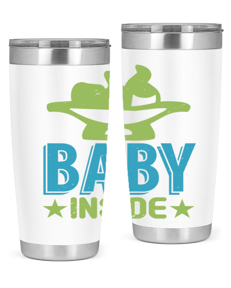 Baby Inside Style 153# 20oz tumbler in stainless steel with a drink-thru lid, showcasing its sleek design and double wall vacuum insulation.