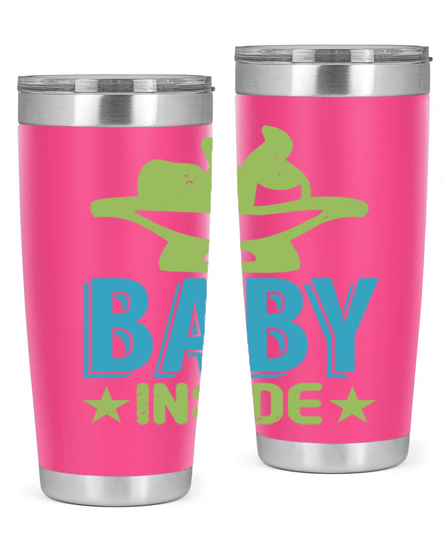 Baby Inside Style 153# 20oz tumbler in stainless steel with a drink-thru lid, showcasing its sleek design and double wall vacuum insulation.