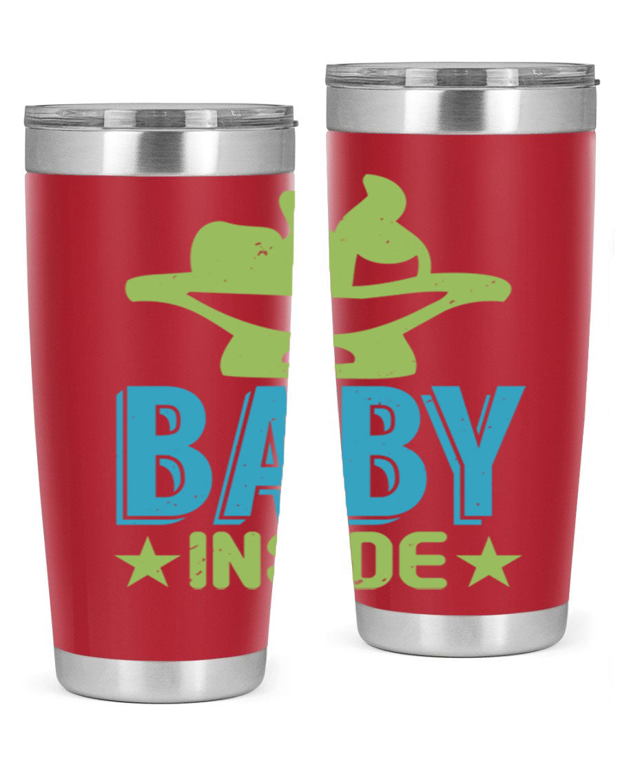 Baby Inside Style 153# 20oz tumbler in stainless steel with a drink-thru lid, showcasing its sleek design and double wall vacuum insulation.