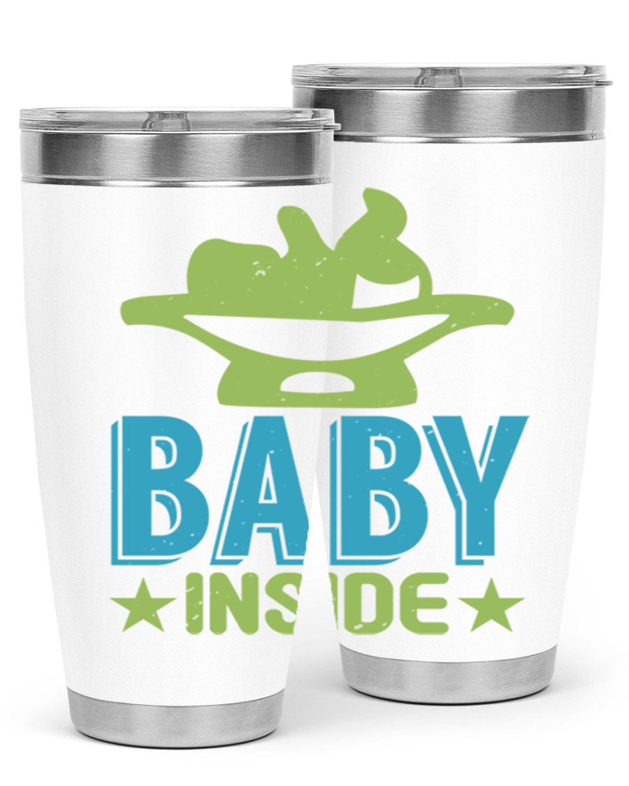 Baby Inside Style 153# 20oz tumbler in stainless steel with a drink-thru lid, showcasing its sleek design and double wall vacuum insulation.