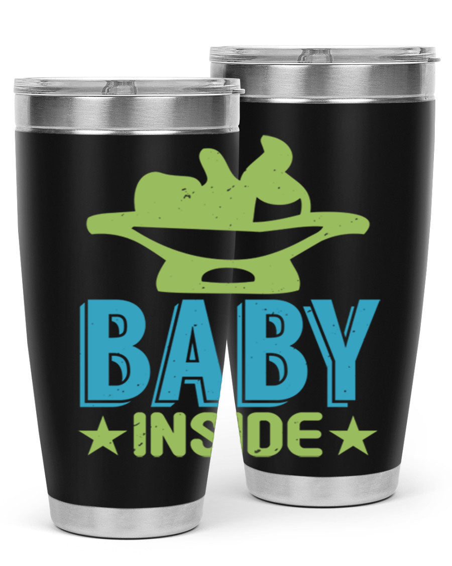 Baby Inside Style 153# 20oz tumbler in stainless steel with a drink-thru lid, showcasing its sleek design and double wall vacuum insulation.