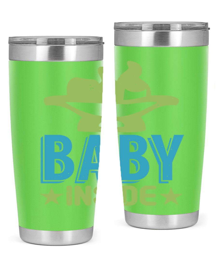 Baby Inside Style 153# 20oz tumbler in stainless steel with a drink-thru lid, showcasing its sleek design and double wall vacuum insulation.